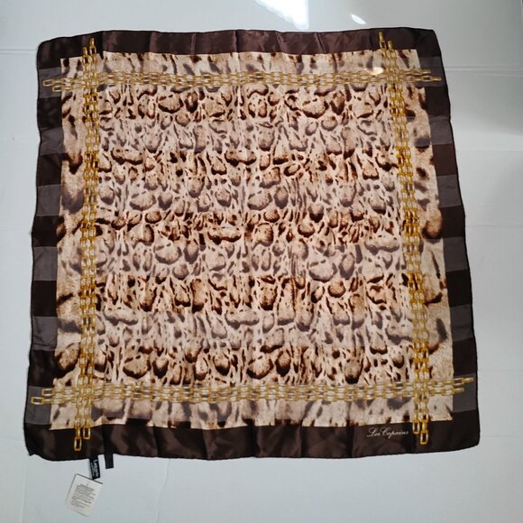 ❤️NEW W/TAG LES COPAINS Animal Print & Chain Made in Italy 100% Silk Scarf 33x35 - Picture 1 of 7
